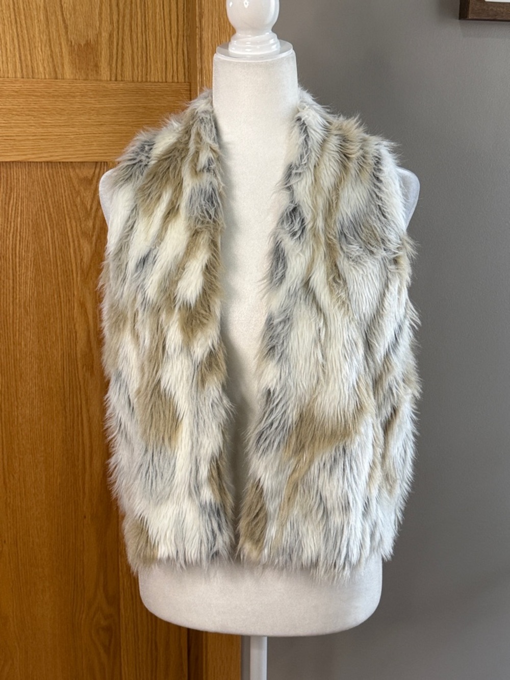 Forever 21 Taupe Faux Fur Vest with Cream Trim